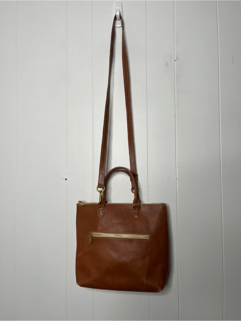 Sseko Classic Brown Leather Crossbody Tote Bag with Handles Zip Top